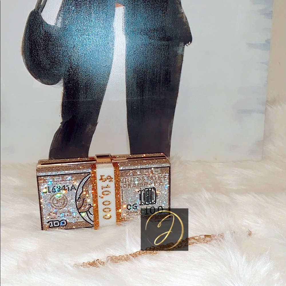 Blinged out Money design clutch bag
